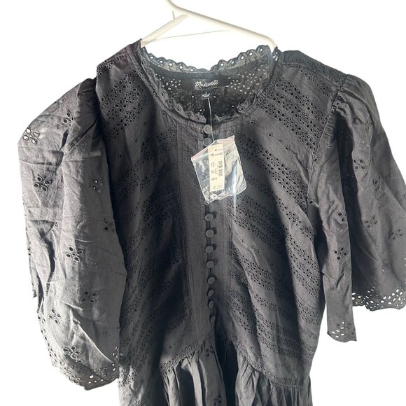 Madewell Eyelet Flutter Sleeve Mini Dress in Cotton Women's Size 2 in Black NWT! - Picture 3 of 6